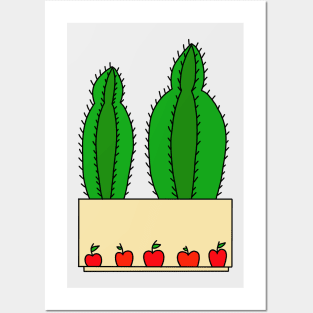 Cute Cactus Design #61: 2 Cacti In An Apple Pot Posters and Art